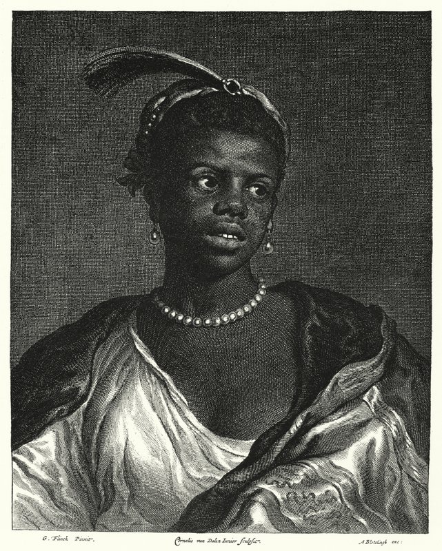 Fekete nő portréja (metszet) alkotó: Govaert (after) Flinck