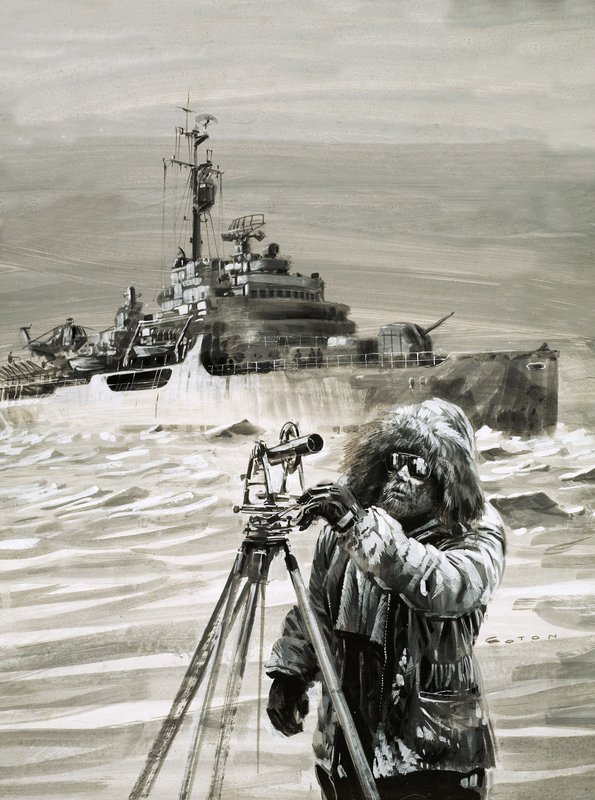A brit antarktiszi kutatócsoport egyik tagja munka közben alkotó: Graham Coton