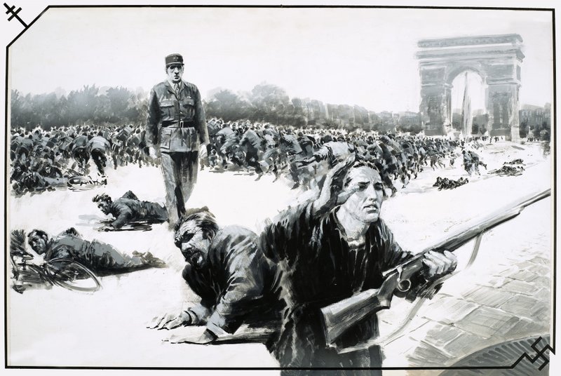 Charles de Gaulle győzelmi sétája a Champs Elysées-n Párizs felszabadításakor alkotó: Graham Coton