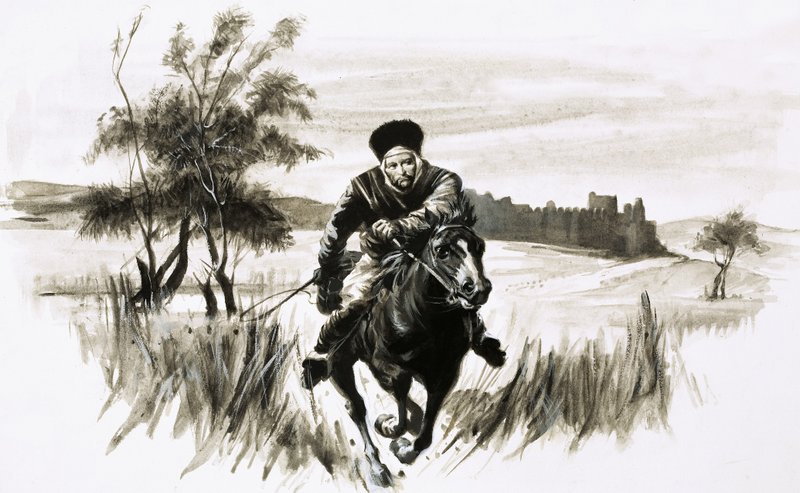 János szerzetes egy tüzes mongol lovon... alkotó: Graham Coton