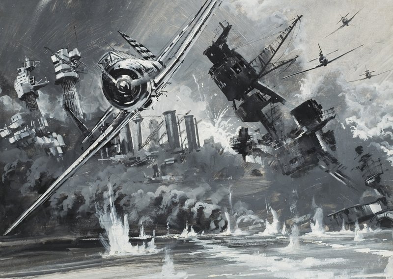 Pearl Harbour, 1941. december 7. (gouache, papír) alkotó: Graham Coton