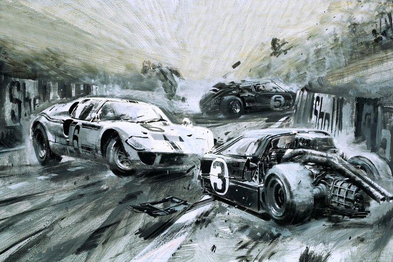 A Le Mans-i verseny 1967-ben (gouache, papír) alkotó: Graham Coton