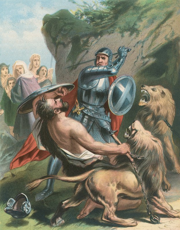A nagyszív csata Óriás Grimmel és az oroszlánokkal alkotó: Gustav Bartsch
