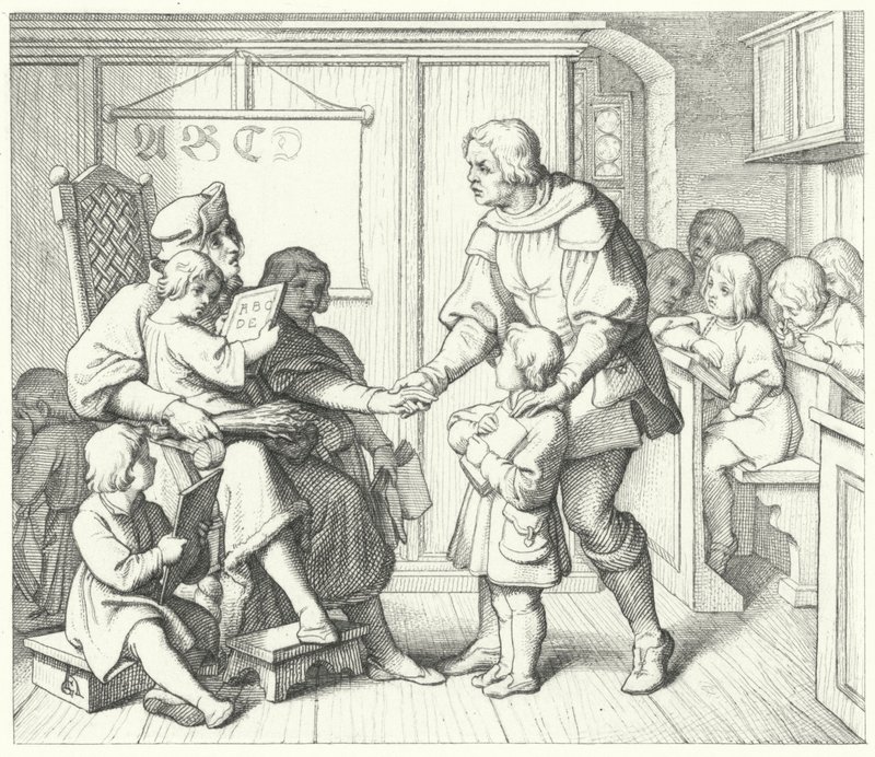 Luther Márton az iskolában (metszet) alkotó: Gustav Ferdinand Leopold Konig