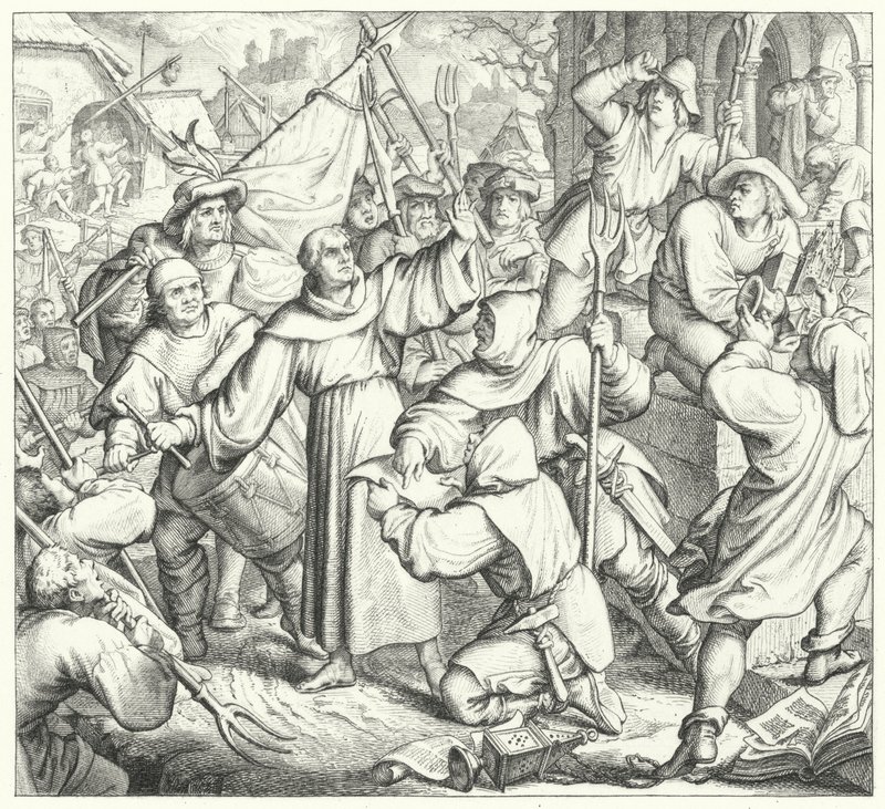 Luther Márton a lázadók és a parasztháború ellen prédikál (metszet) alkotó: Gustav Ferdinand Leopold Konig