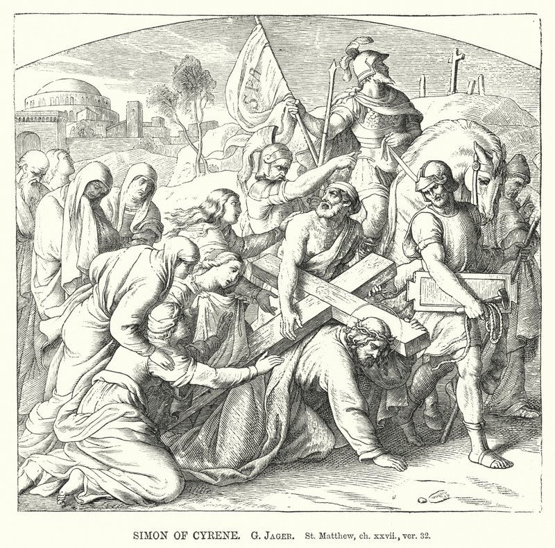 Cirenei Simon, Szent Máté, ch xxvii, ver 32 (metszet) alkotó: Gustav Jager