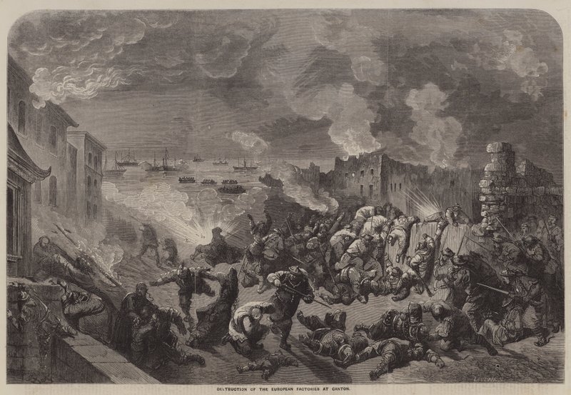 Az európai gyárak lerombolása Kantonban alkotó: Gustave Dore