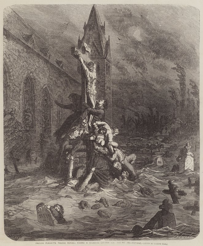 Francia parasztok menedéket keresnek egy feszület körül alkotó: Gustave Dore