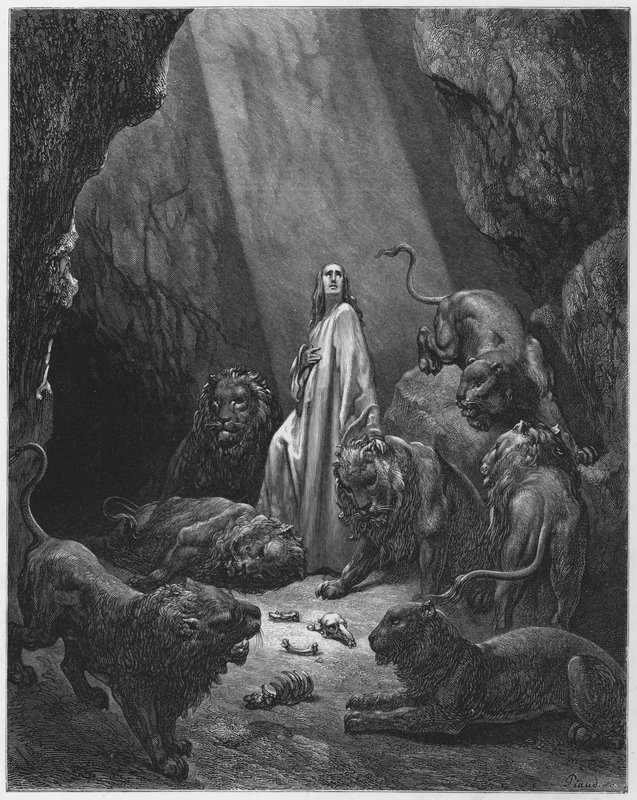 Gustave Dore Biblia: Dániel az oroszlánok barlangjában alkotó: Gustave Dore