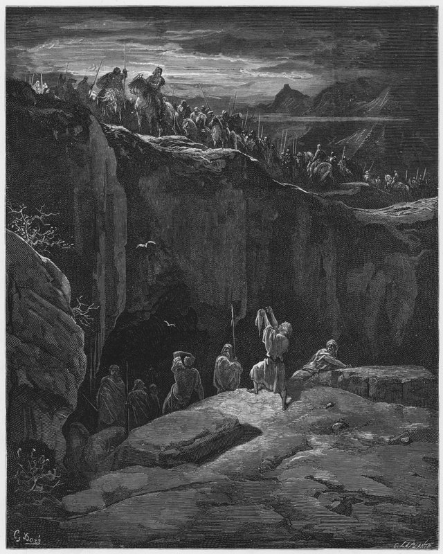 Gustave Dore Biblia: David megmutatja Saulnak, hogy megkímélte az életét alkotó: Gustave Dore
