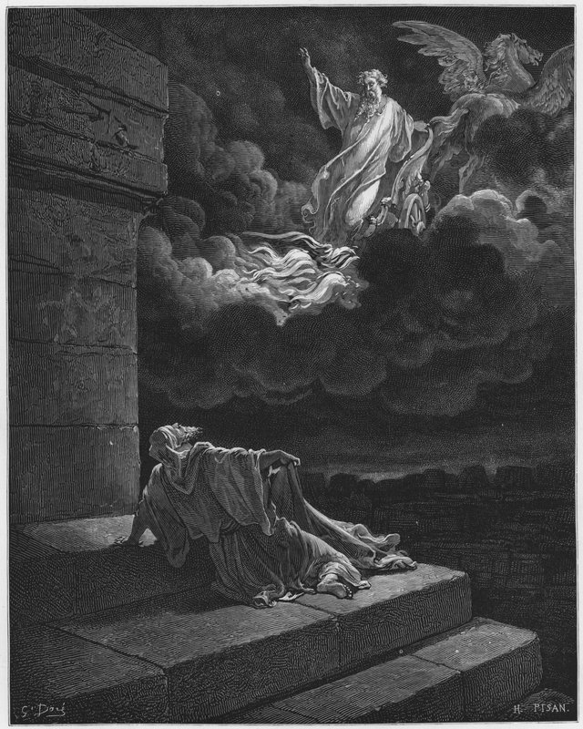 Gustave Dore Biblia: Illés tüzes szekéren felkerült a mennybe alkotó: Gustave Dore