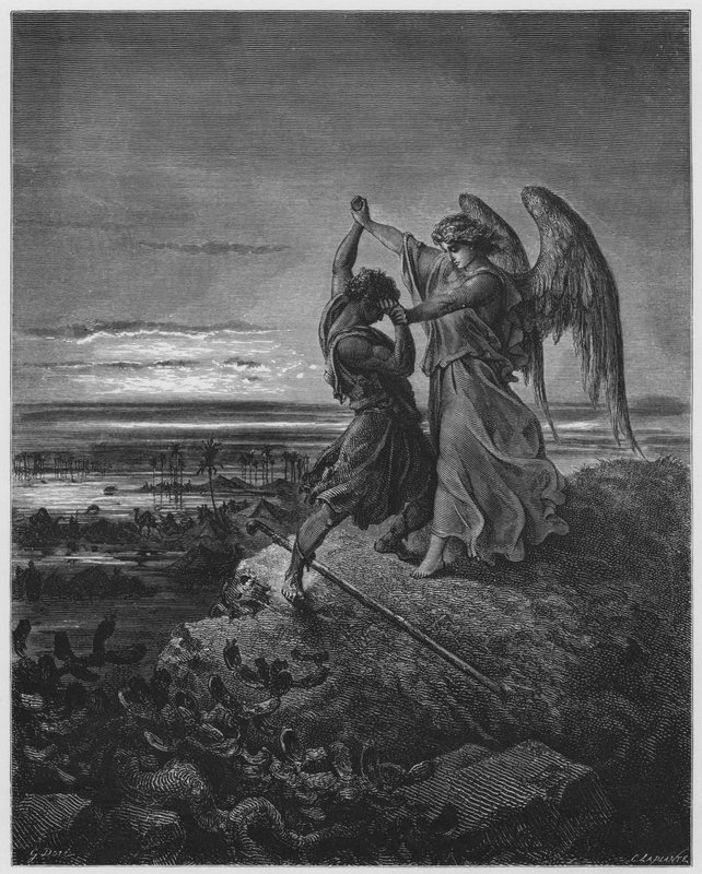 Gustave Dore Biblia: Jacob birkózik az angyallal alkotó: Gustave Dore