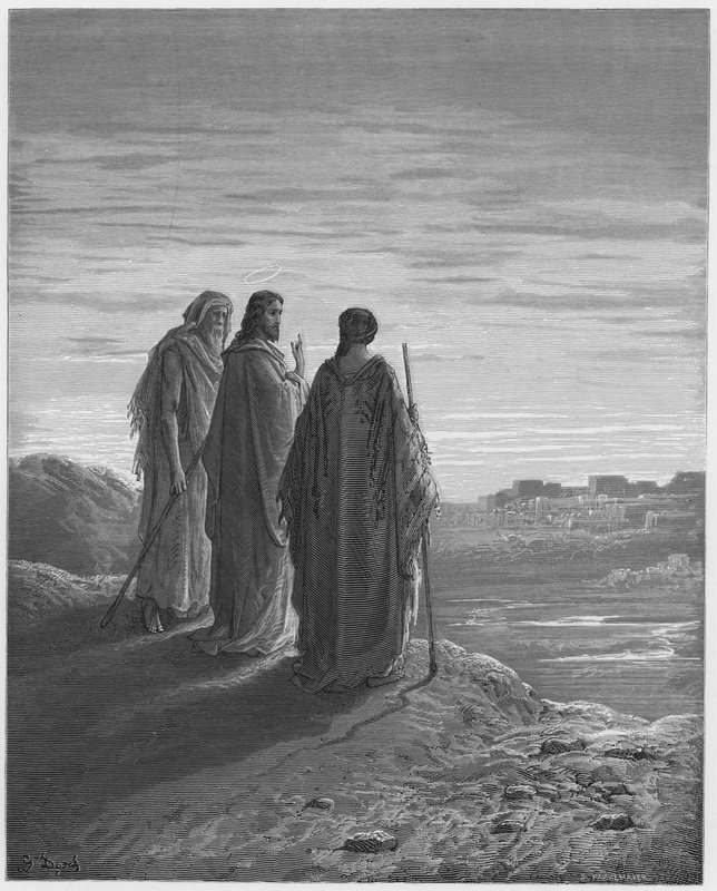 Gustave Dore Biblia: Jézus és a tanítványok Emmausba mennek alkotó: Gustave Dore