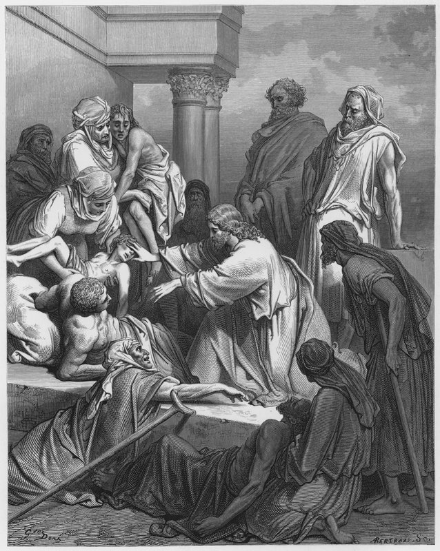 Gustave Dore Biblia: Jézus meggyógyítja a betegeket alkotó: Gustave Dore