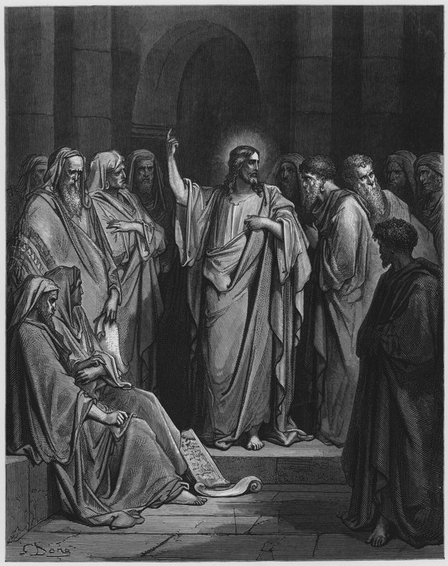 Gustave Dore Biblia: Jézus prédikál a zsinagógában alkotó: Gustave Dore