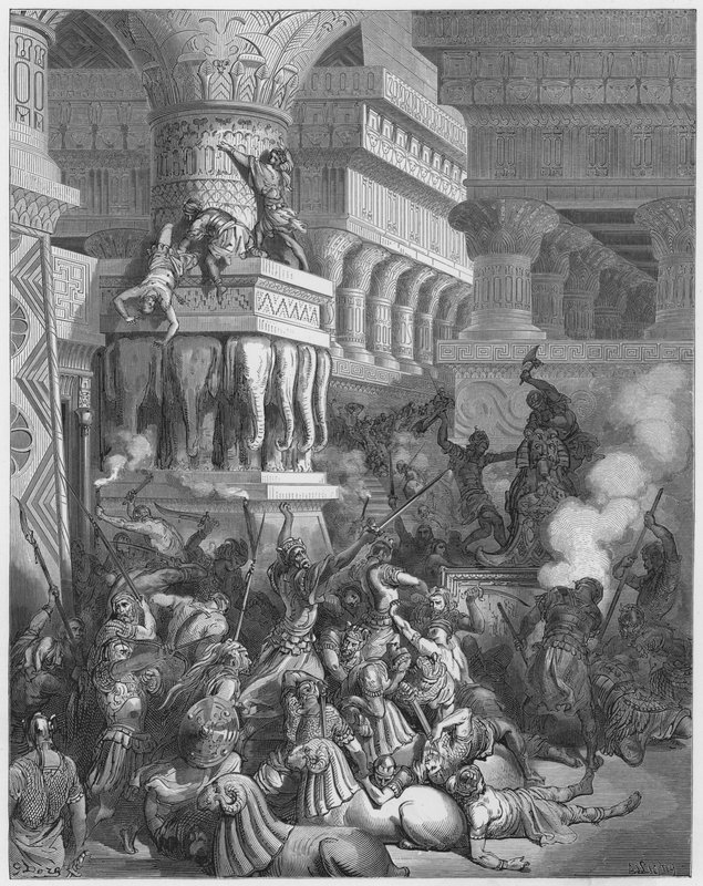 Gustave Dore Biblia: Jonathan lerombolja Dagon templomát alkotó: Gustave Dore