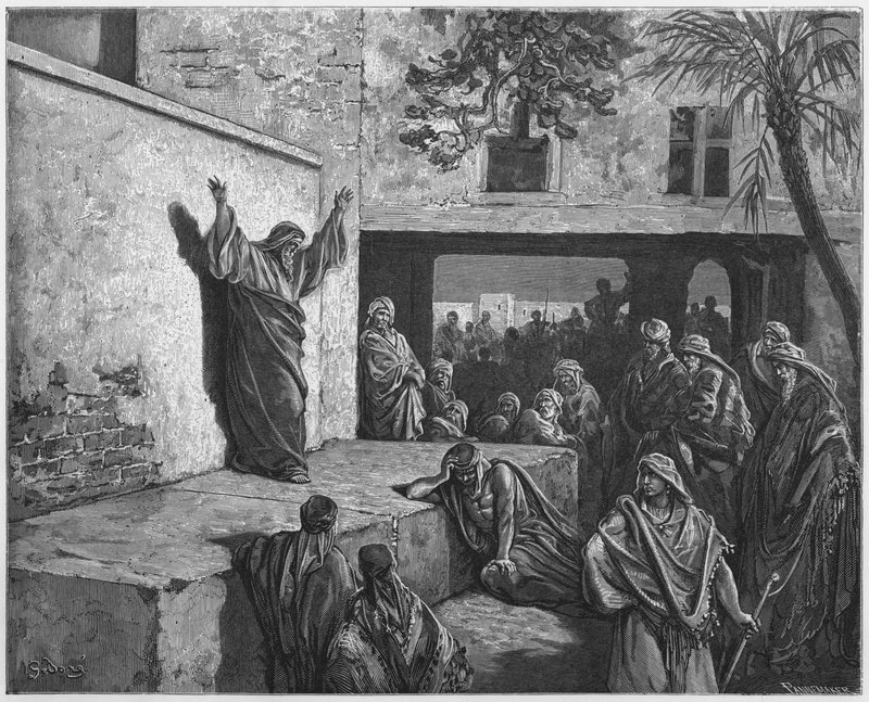 Gustave Dore Biblia: Mikeás bűnbánatra buzdítja az izraelitákat alkotó: Gustave Dore