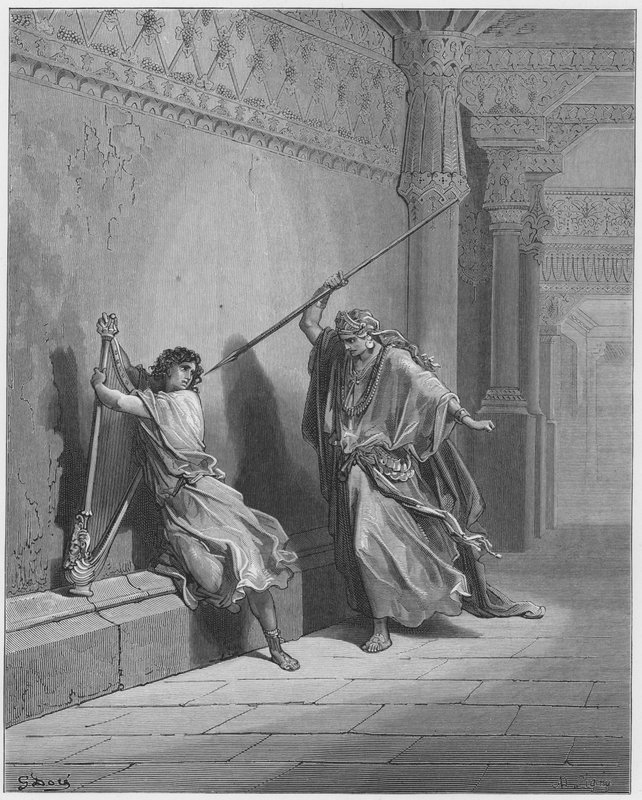 Gustave Dore Biblia: Saul megkísérli Dávid életét alkotó: Gustave Dore
