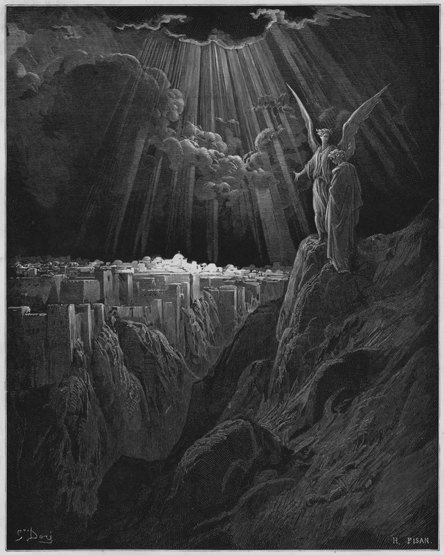 Gustave Dore Biblia: Az angyal a romokban heverő Jeruzsálemet mutatja Szent Jánosnak alkotó: Gustave Dore