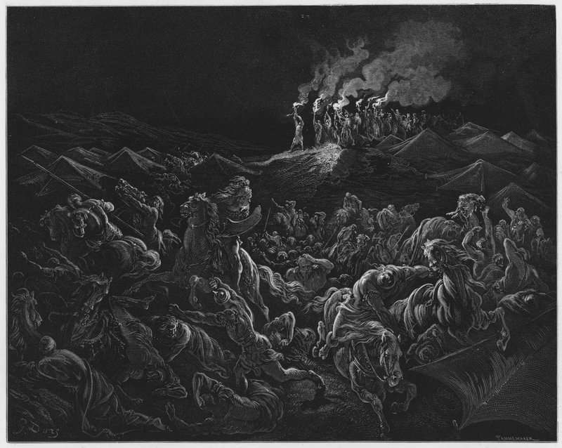 Gustave Dore Biblia: A midiániták menekülésre indulnak alkotó: Gustave Dore
