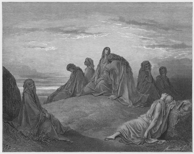 Gustave Dore Biblia: Izrael leányai, akik sírnak Jefte lányán alkotó: Gustave Dore