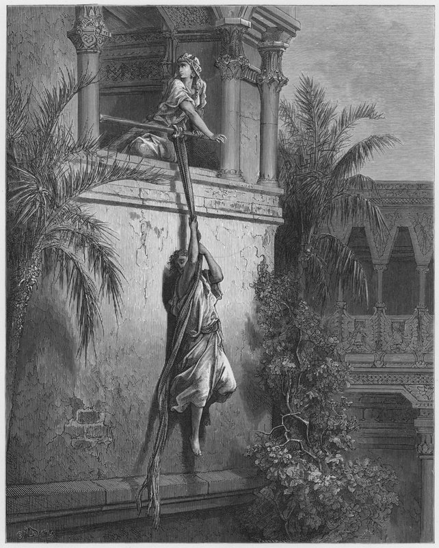 Gustave Dore Biblia: Dávid szökése az ablakon keresztül alkotó: Gustave Dore