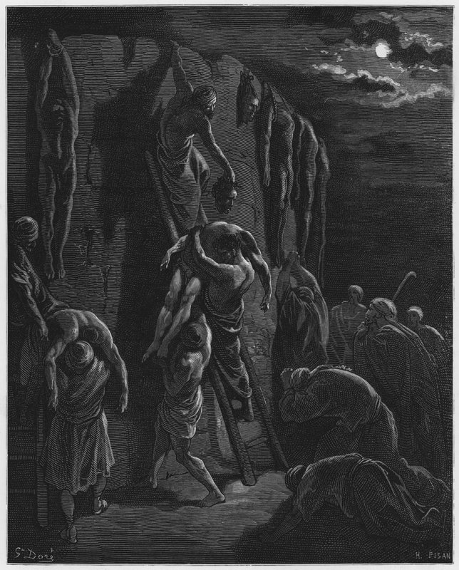 Gustave Dore Biblia: Jábes-Gileád lakói megtalálják Saul és fiai holttestét alkotó: Gustave Dore