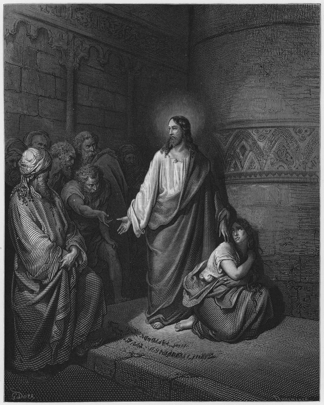 Gustave Dore Biblia: A házasságtörésen elfogott nő alkotó: Gustave Dore