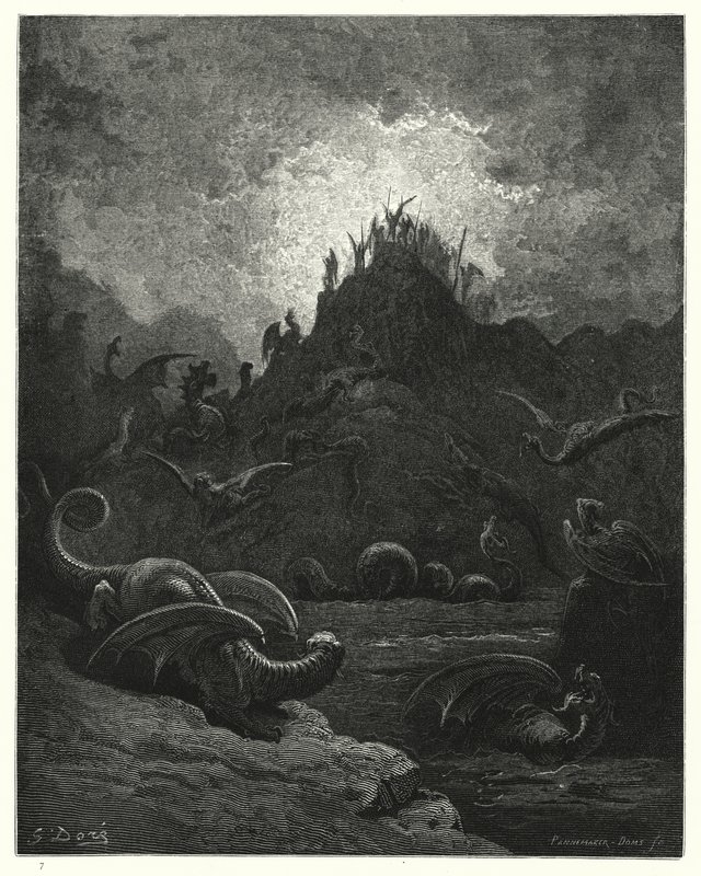 Illusztráció Gustave Dore: Miltons Paradise Lost, II. könyv, 628. sor alkotó: Gustave Dore