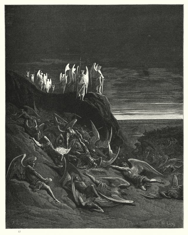 Illusztráció: Gustave Dore: Miltons Paradise Lost, VI. könyv, 410-412. sor alkotó: Gustave Dore