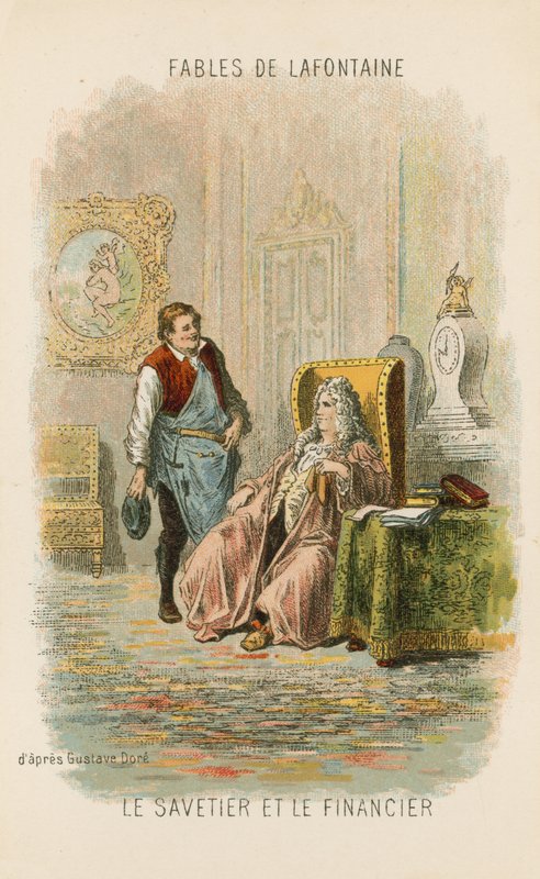 A suszter és a pénzügyes (chromolitho) alkotó: Gustave Dore