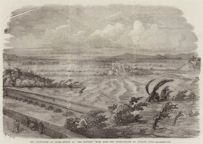 Az árvíz Lyonban, A Mistral Wind hatása az özönvízre alkotó: Gustave Dore