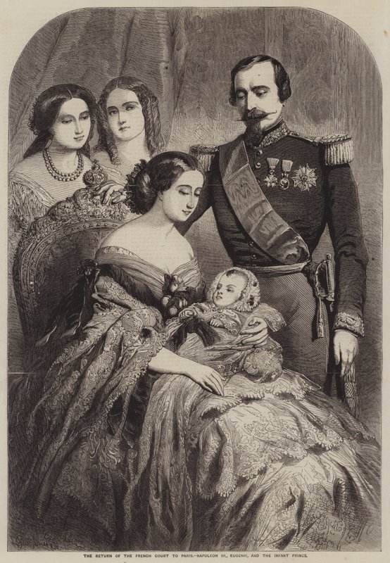 A francia udvar visszatérése Párizsba, III. Napóleon, Eugénia és a csecsemő herceg alkotó: Gustave Janet