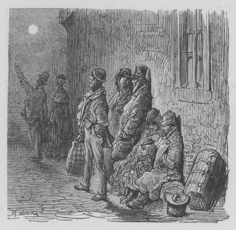 Az Entrangerek Londonba érkeznek A Derby előestéjén alkotó: Gustave after Dore