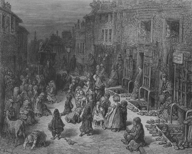 A régi cipővásár, Dudley-Street alkotó: Gustave after Dore