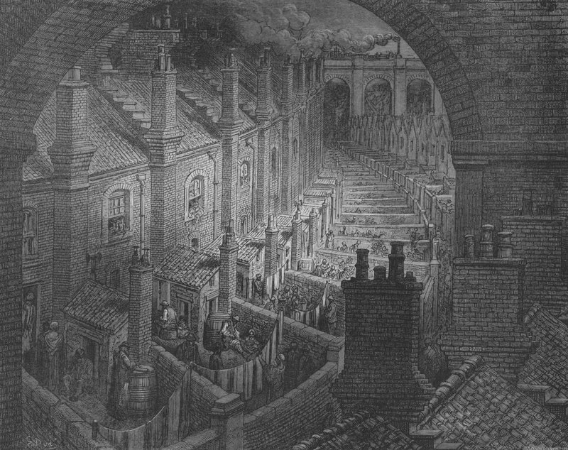 London, kilátás a vasútról a háztetők felett alkotó: Gustave after Dore
