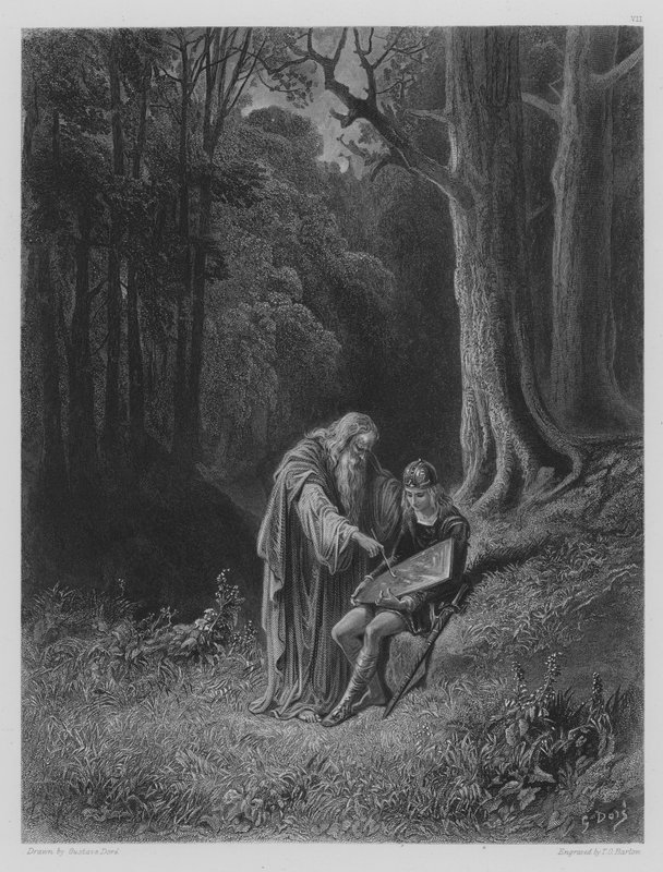 Merlin megfesti a Fiatal Lovagok Pajzsát alkotó: Gustave after Dore