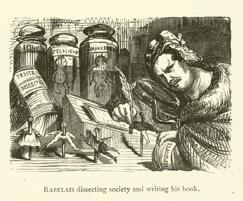 Rabelais a társadalmat boncolgatja és könyvét írja alkotó: Gustave after Dore
