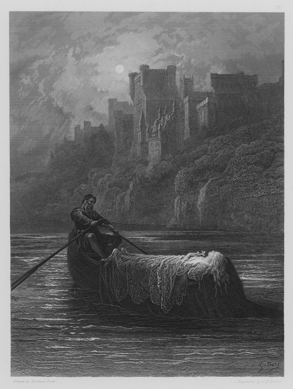 Elaine teste úton van az Arthur király palotájába alkotó: Gustave after Dore
