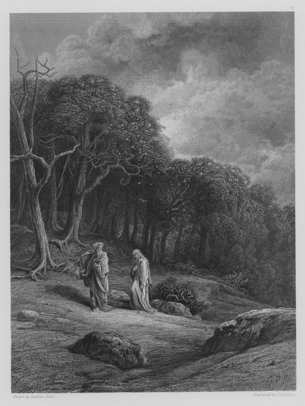 Vivien és Merlin bemennek az erdőbe alkotó: Gustave after Dore