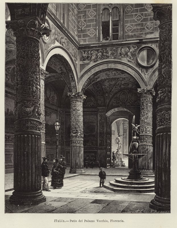 Olaszország - A Palazzo Vecchio udvara, Firenze alkotó: Gustave Bauernfeind