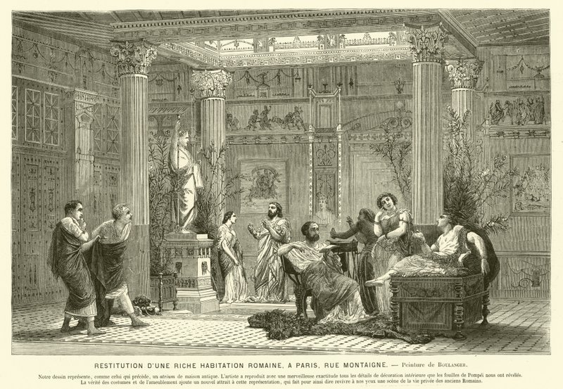 Egy gazdag római házának rekonstrukciója, Rue Montaigne, Párizs, Franciaország (metszet) alkotó: Gustave Clarence Rodolphe Boulanger