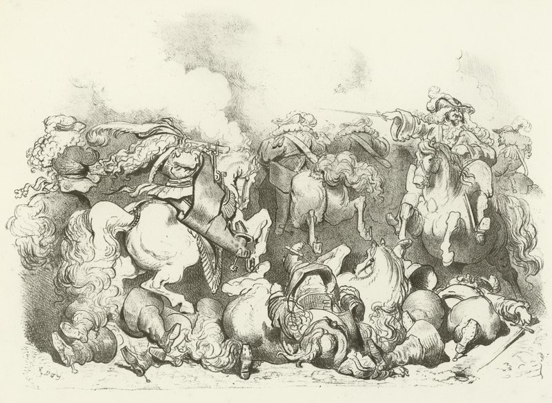 Egy könnyűlovas töltet XIV. Lajos uralkodása idején (mélynyomás) alkotó: Gustave Dore
