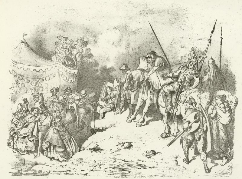 Egy ókori brit, aki utódai jelmezén gondolkodik (mélynyomás) alkotó: Gustave Dore