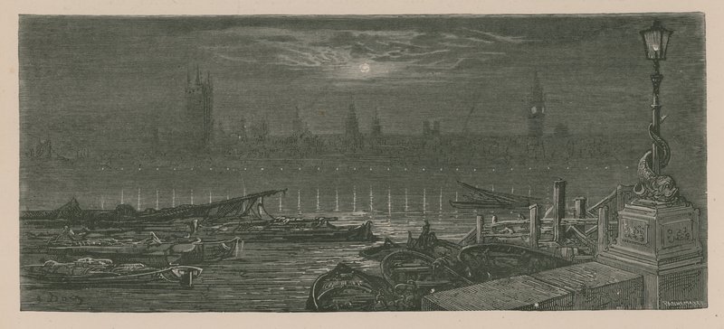 A Temzén kikötött csónakok alkotó: Gustave Dore