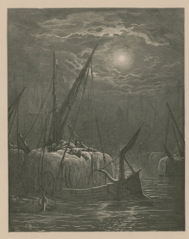 Hajók a Temzén alkotó: Gustave Dore