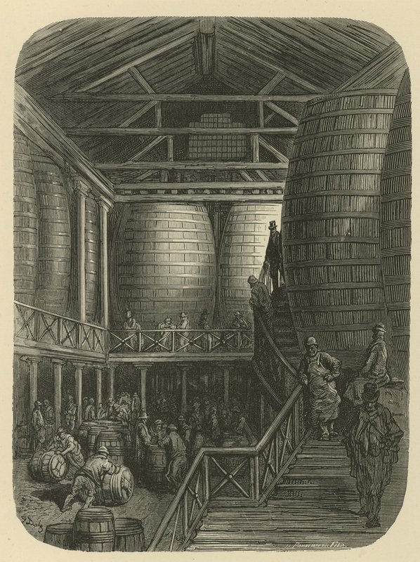Sörgyári dolgozók a raktárban alkotó: Gustave Dore