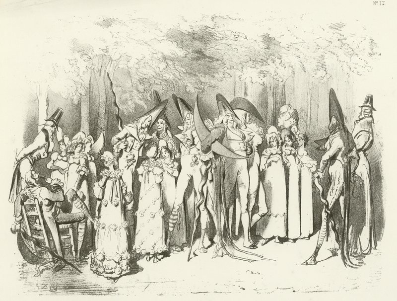Fashions under The Directory 1798. The Incroyables (mélynyomás) alkotó: Gustave Dore
