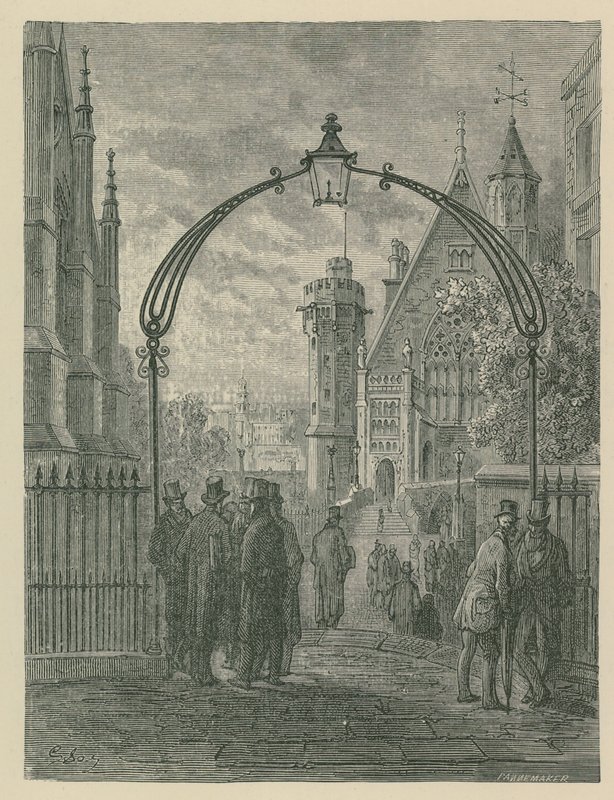 Általános nézet az emberek az utcán a templomban alkotó: Gustave Dore