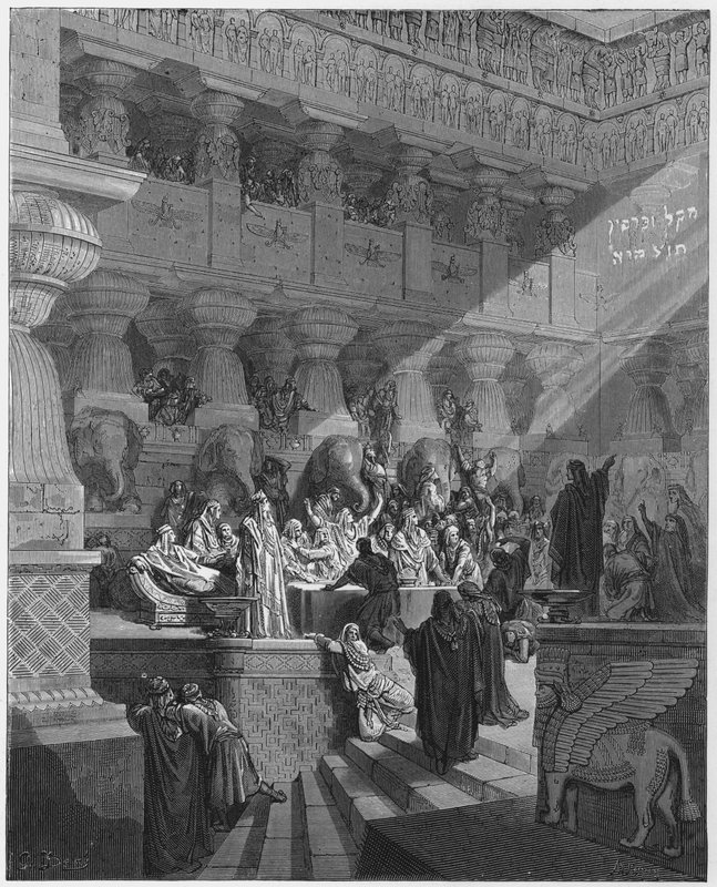 Gustave Dore Biblia: Daniel tolmácsolja a falon lévő írást alkotó: Gustave Dore